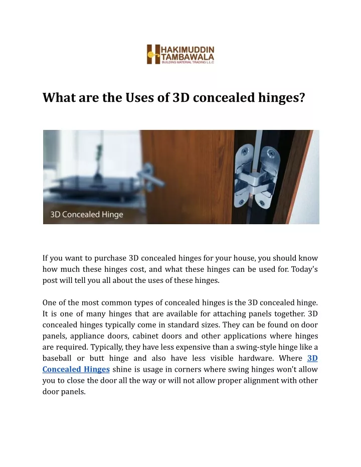 what are the uses of 3d concealed hinges