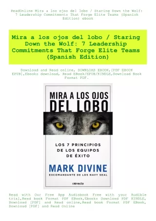 ReadOnline Mira a los ojos del lobo  Staring Down the Wolf 7 Leadership Commitments That Forge Elite