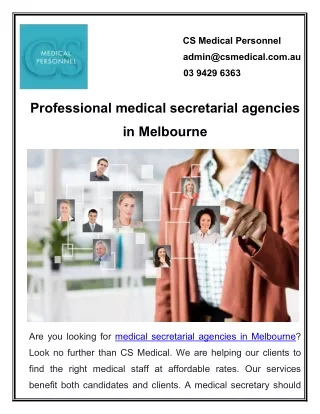 Professional medical secretarial agencies in Melbourne