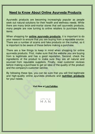 need to know about online ayurveda products