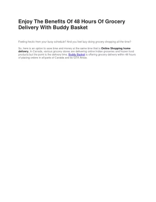 Enjoy The Benefits Of 48 Hours Of Grocery Delivery With Buddy Basket