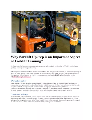 Why Forklift Upkeep is an Important Aspect of Forklift Training