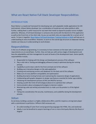 React Native Full Stack Developer Training Institute in Delhi
