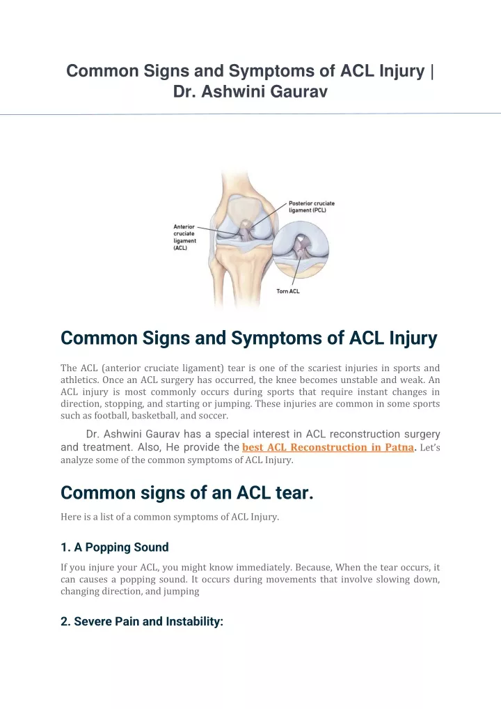 common signs and symptoms of acl injury