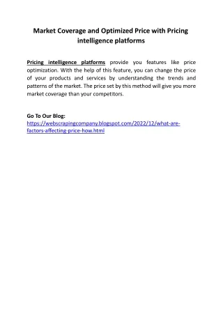 market coverage and optimized price with pricing