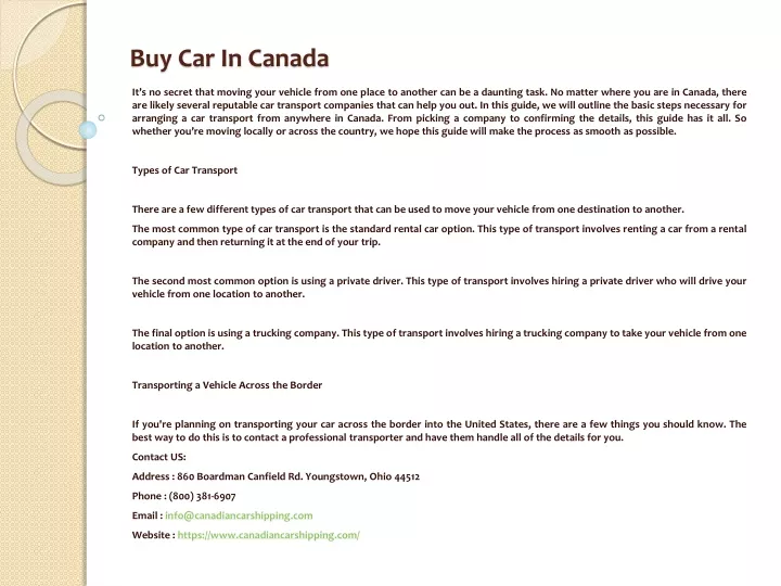 buy car in canada