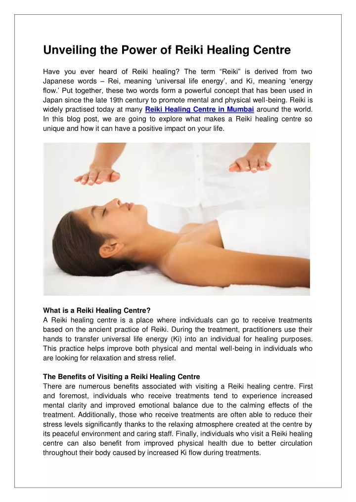 unveiling the power of reiki healing centre have