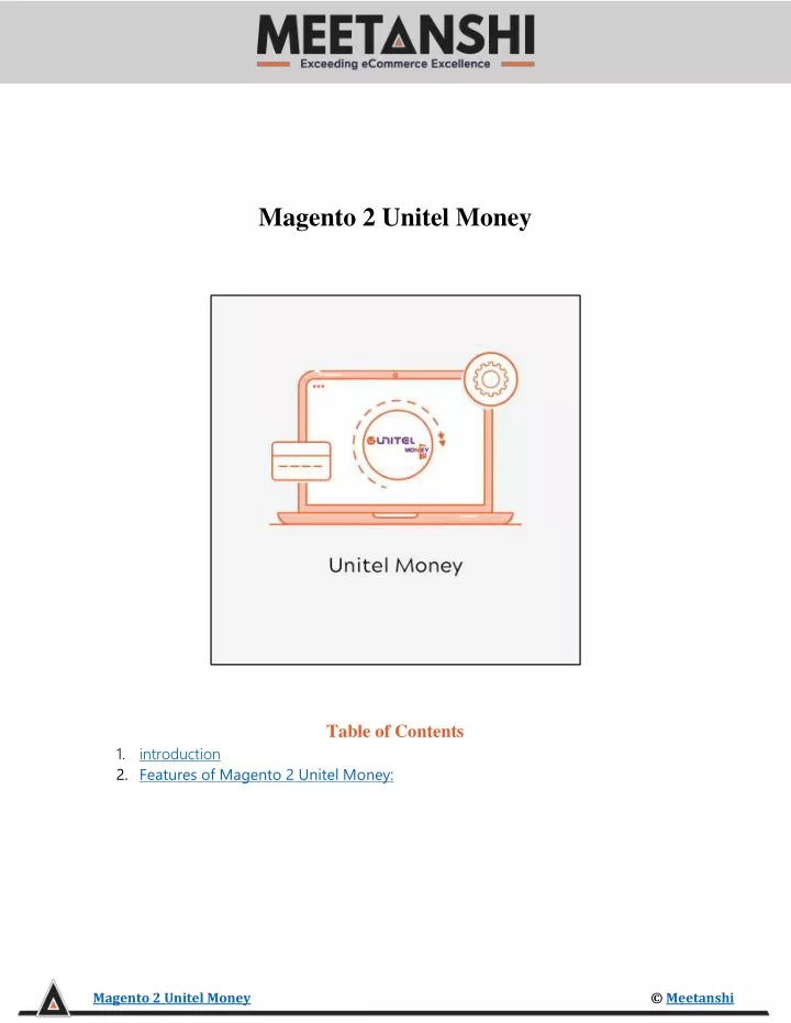 magento 2 unitel money table of contents