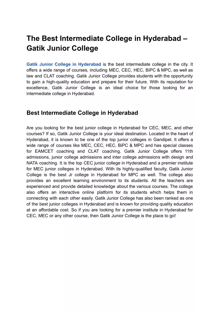 the best intermediate college in hyderabad gatik