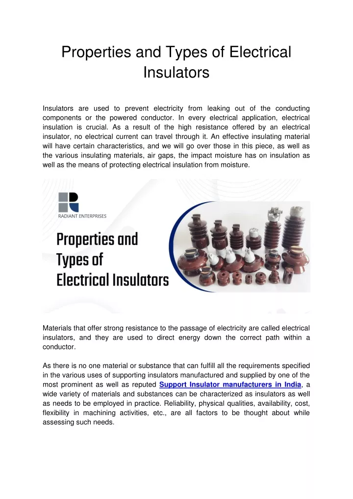 properties and types of electrical insulators