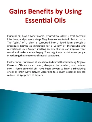 gains benefits by using essential oils
