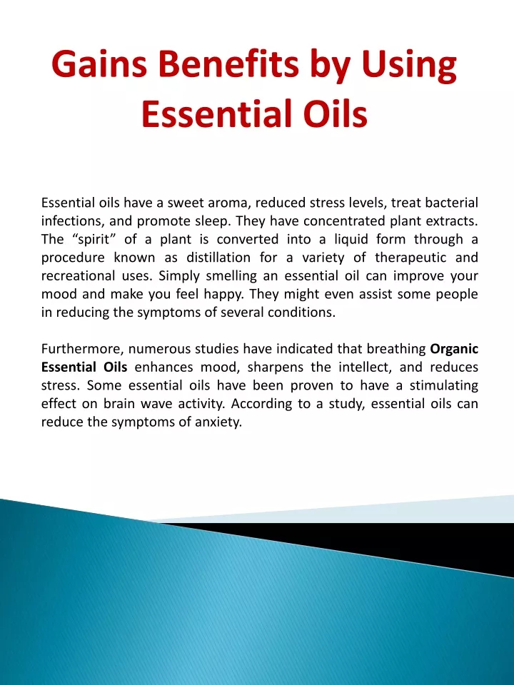 gains benefits by using essential oils