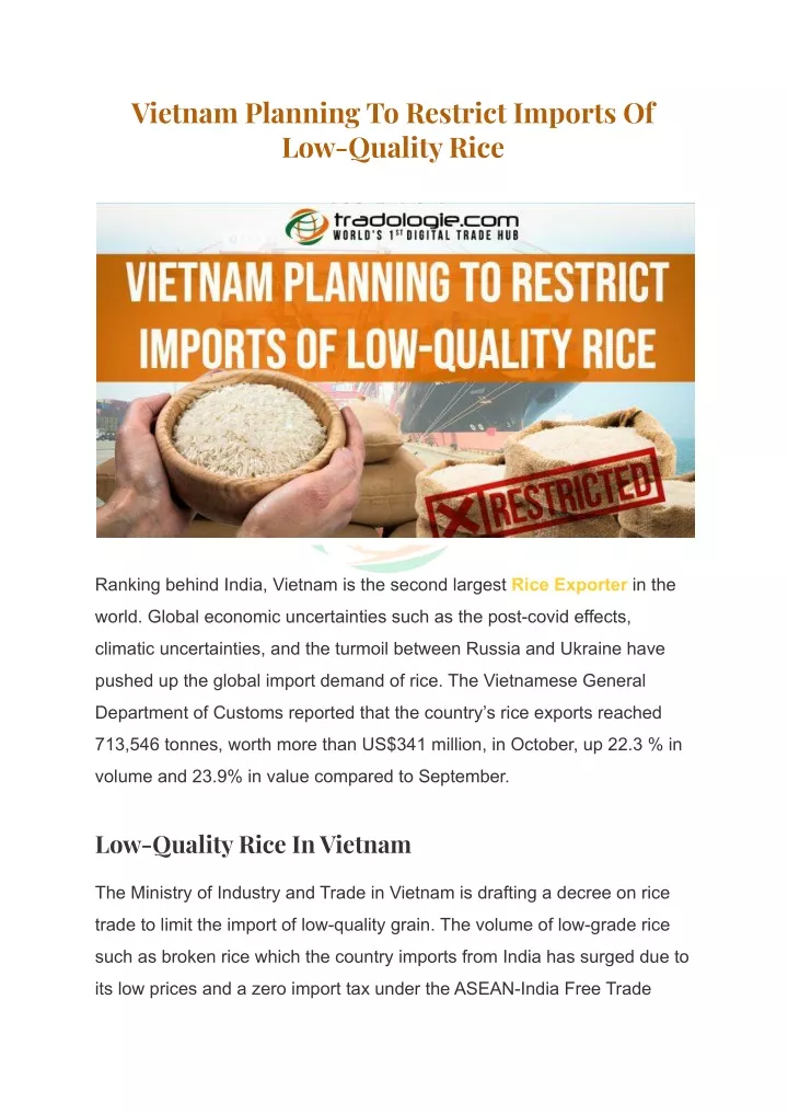 vietnam planning to restrict imports