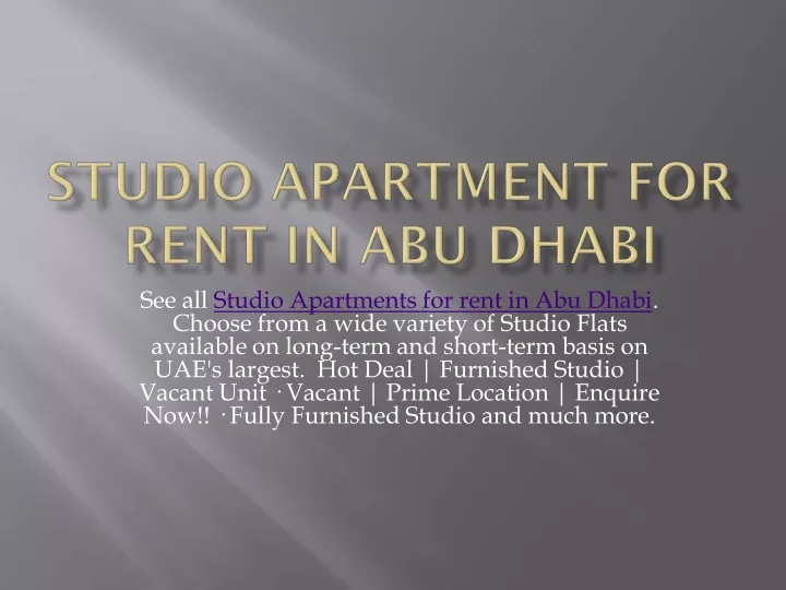 Studio Apartment For Rent In Abu Dhabi