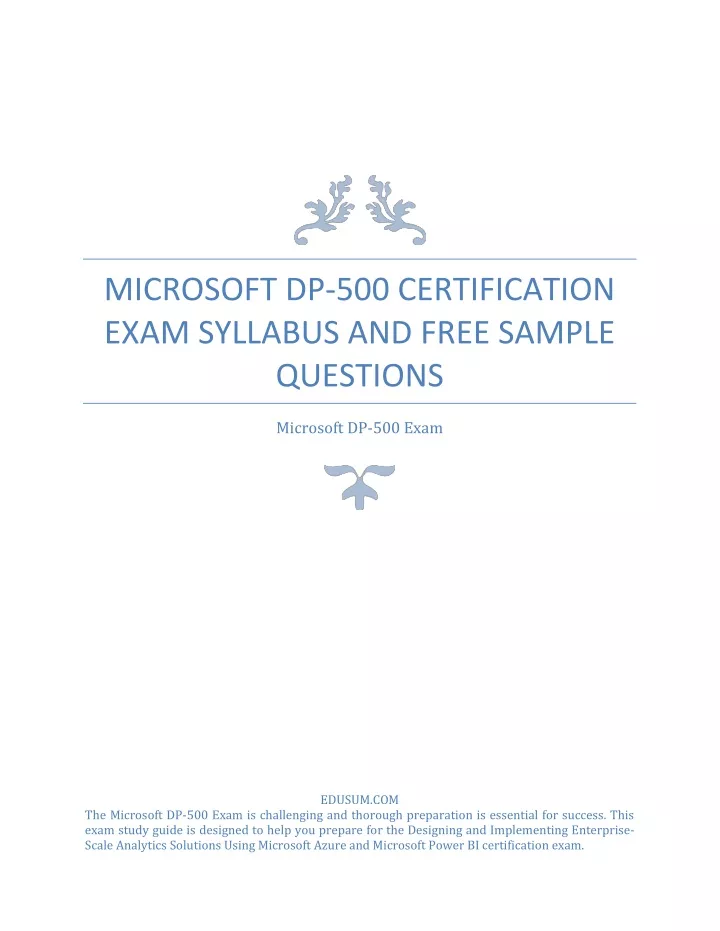 PPT Microsoft DP 500 Certification Exam Syllabus and Free Sample