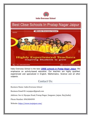 Best Cbse Schools In Pratap Nagar Jaipur