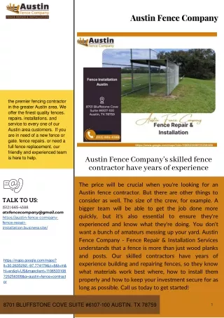 Austin Fence Company's skilled fence contractor have years of experience