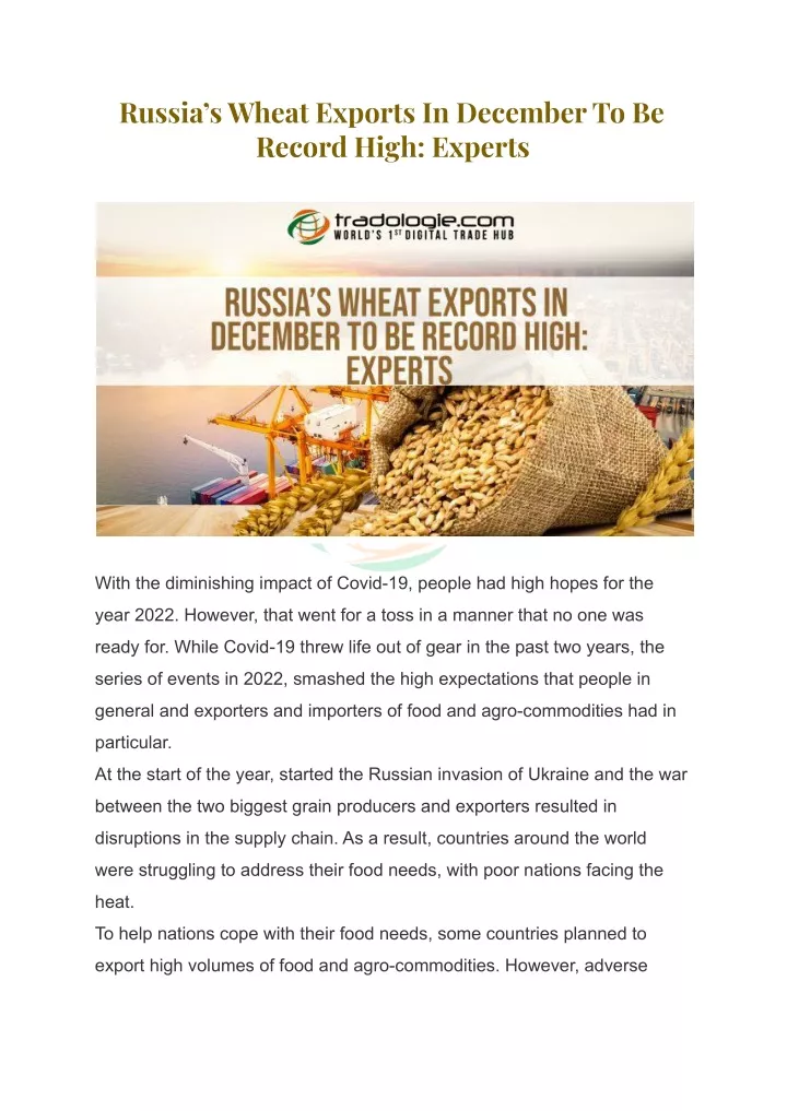 russia s wheat exports in december to be record