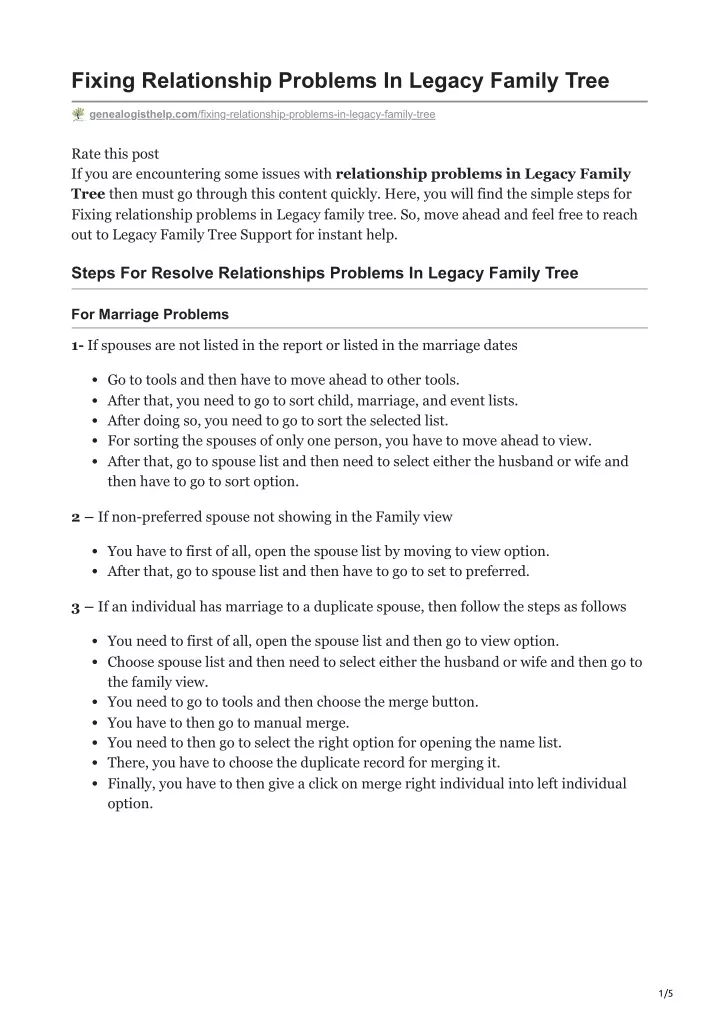 fixing relationship problems in legacy family tree