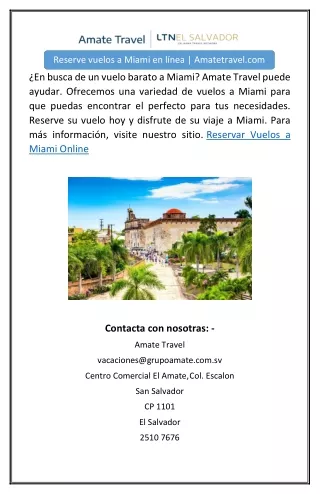 Reserve vuelos a Miami en línea | Amatetravel.com