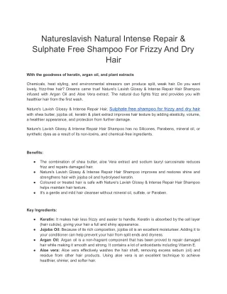 Sulphate free shampoo for frizzy and dry hair