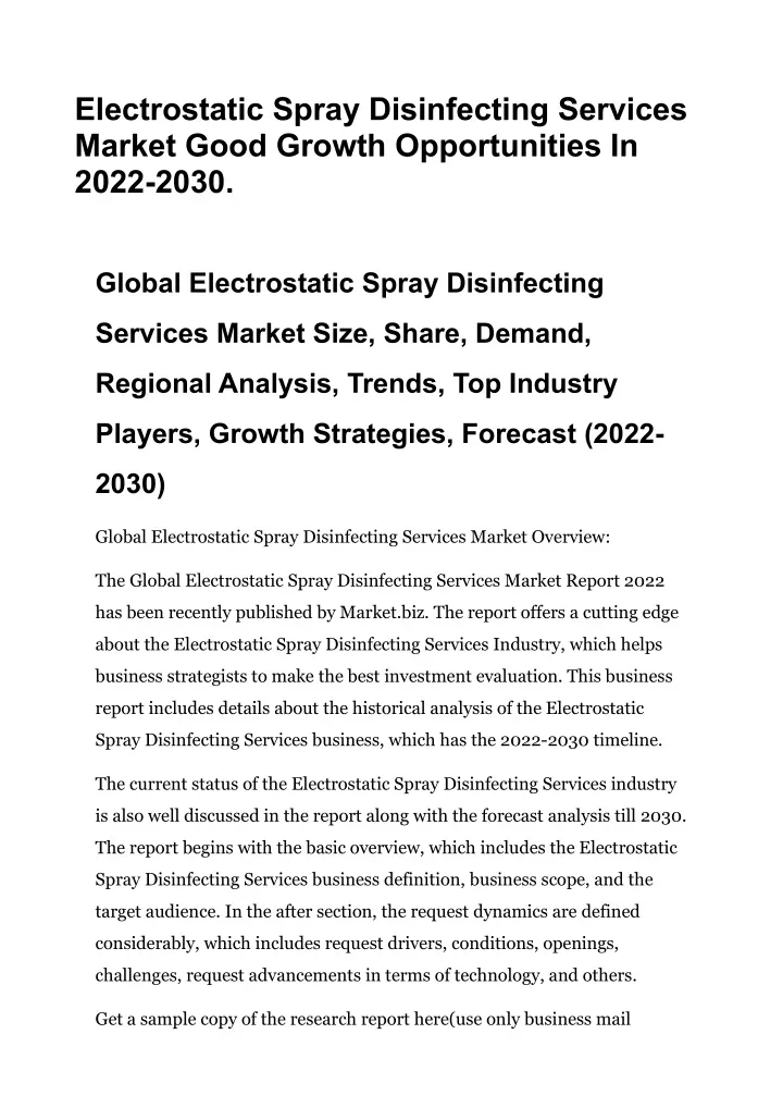 electrostatic spray disinfecting services market