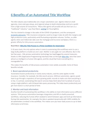 6 Benefits of an Automated Title Workflow