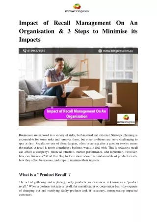Impact of Recall Management On An Organisation & 3 Steps to Minimise its Impacts