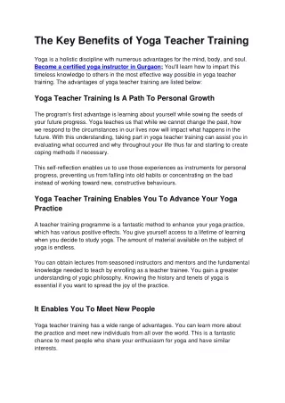 The Key Benefits of Yoga Teacher Training