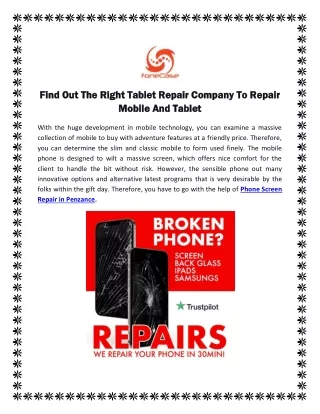 Find Out The Right Tablet Repair Company To Repair Mobile And Tablet