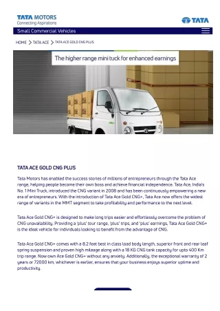 Tata Ace Gold CNG Plus Mini Trucks - On-Road Price, Features, Specifications