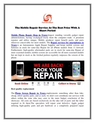 The Mobile Repair Service At The Best Price With A Short Period