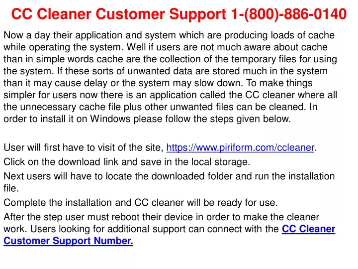 cc cleaner customer support 1 800 886 0140