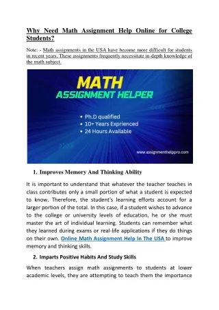 why need math assignment help online for college