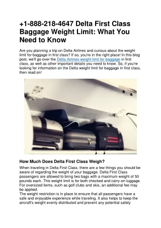 1 888 218 4647 delta first class baggage weight