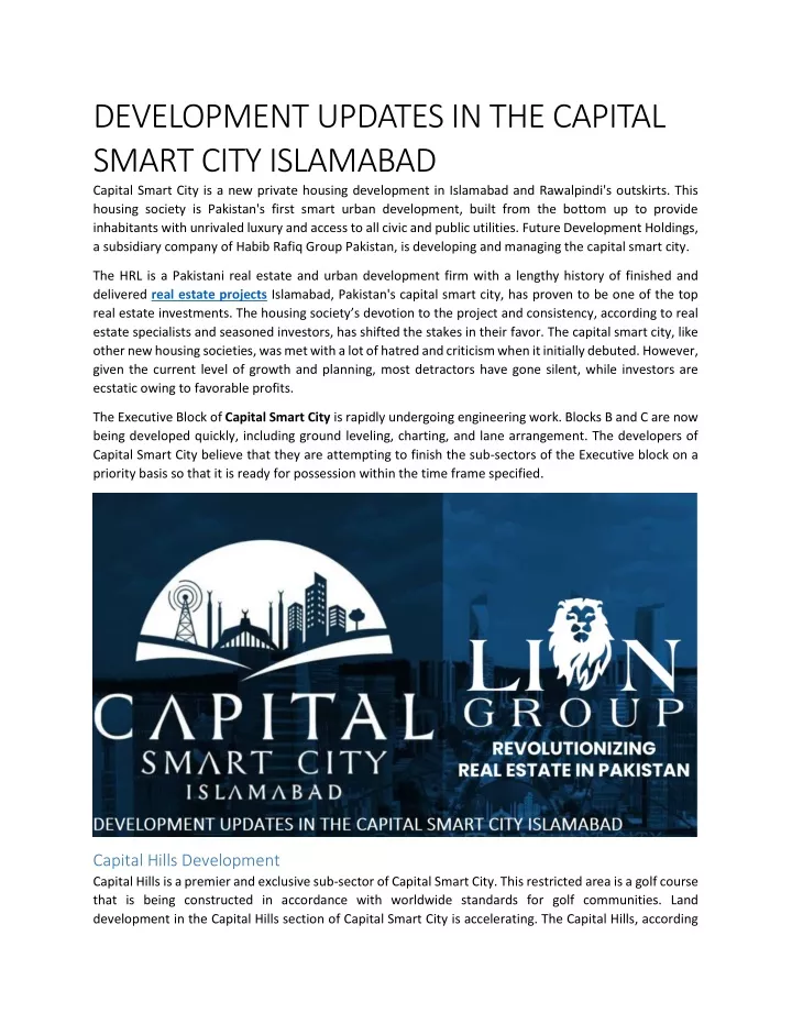 development updates in the capital smart city