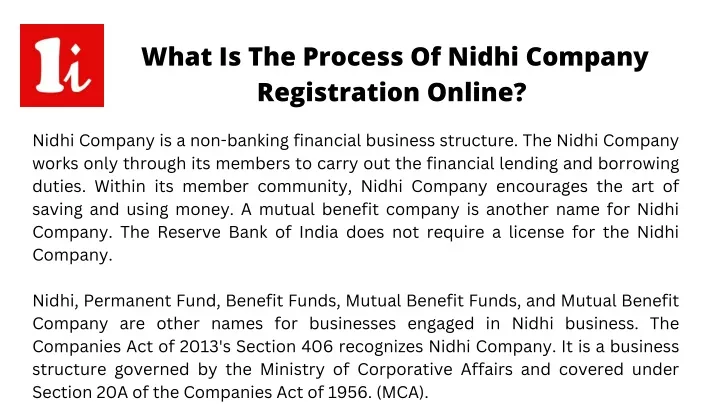 what is the process of nidhi company registration