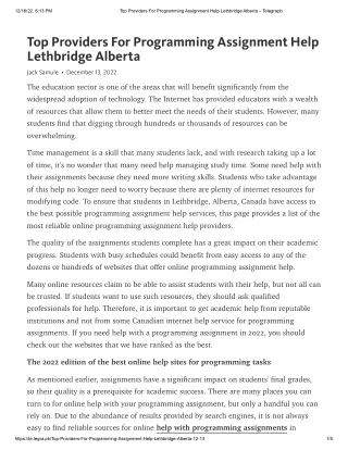 Top Providers For Programming Assignment Help Lethbridge Alberta – Telegraph