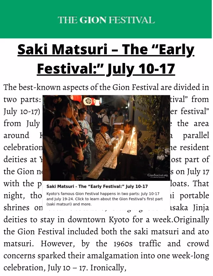 saki matsuri the early festival july 10 17