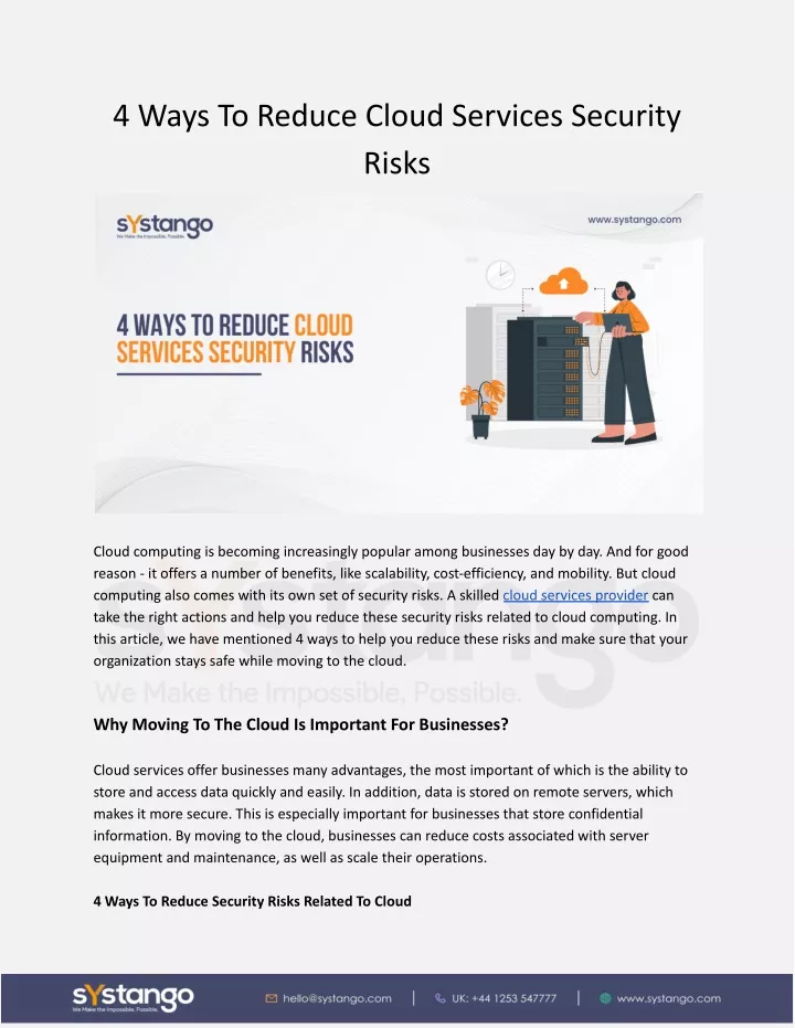 4 ways to reduce cloud services security risks