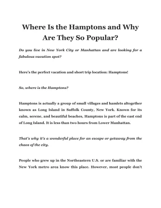 Where Is the Hamptons and Why Are They So Popular?