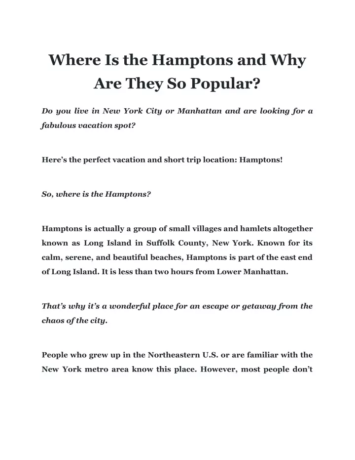 where is the hamptons and why are they so popular