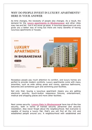 WHY DO PEOPLE INVEST IN LUXURY APARTMENTS