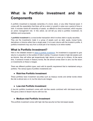 What is Portfolio Investment and its Components