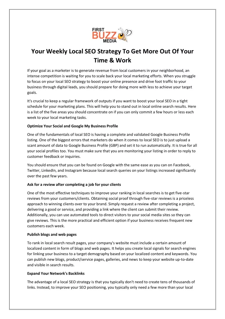 your weekly local seo strategy to get more