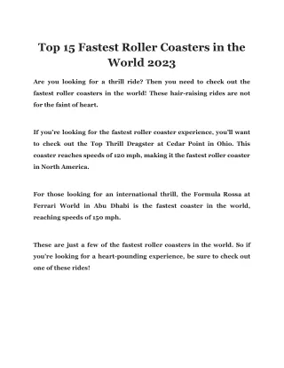 Top 15 Fastest Roller Coasters in the World 2023