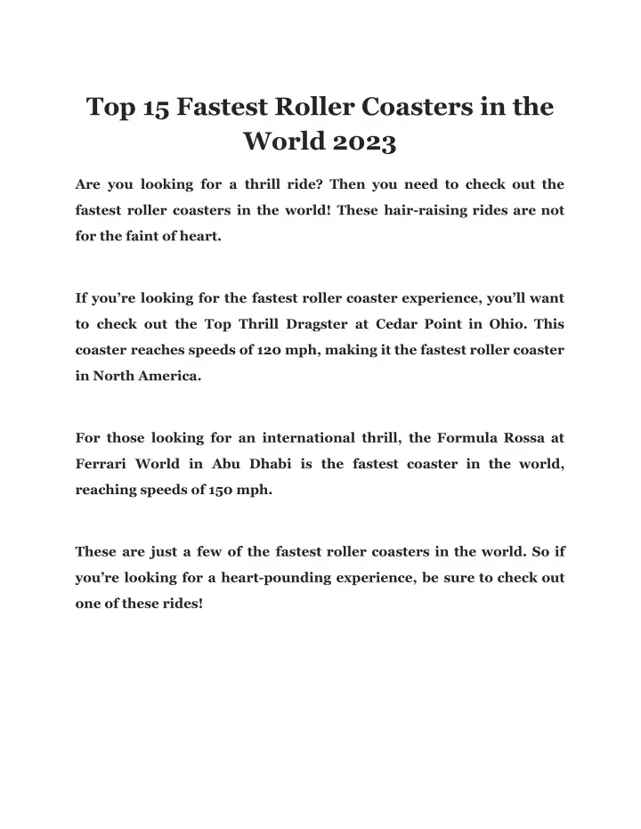top 15 fastest roller coasters in the world 2023