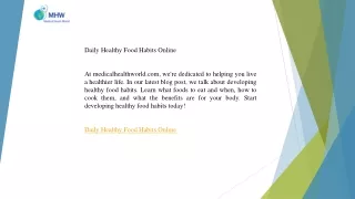 Daily Healthy Food Habits Online  Medicalhealthworld.com