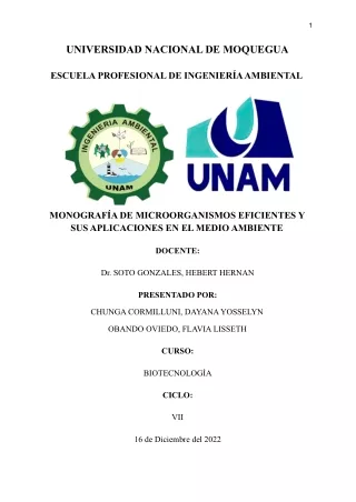 MONOGRAFÍA DE MICROORGANISMOS EFICIENTES Y SUS APLICACIONES EN EL MEDIO AMBIENTE