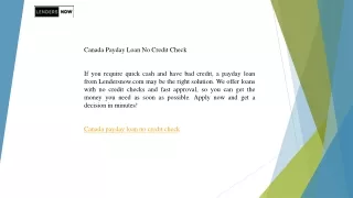 Canada Payday Loan No Credit Check  Lendersnow.com